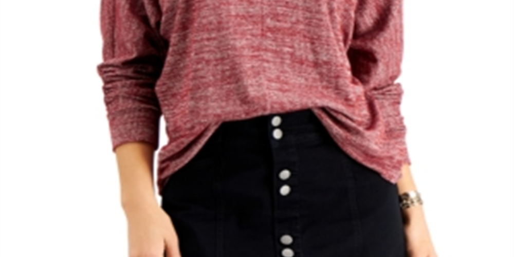 Style & Co Women's Heathered Dolman Sleeve Top Red Size Large