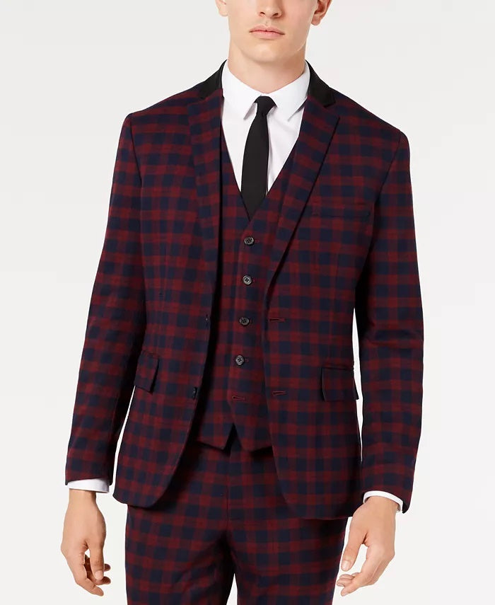 INC International Concepts Men's Slim-Fit Tartan Blazer Red Size X-Large