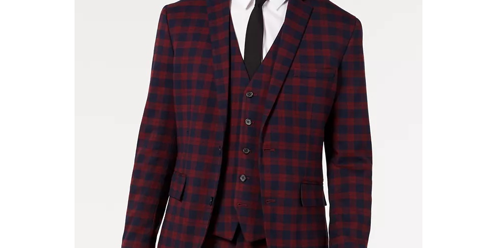 INC International Concepts Men's Slim-Fit Tartan Blazer Red Size X-Large