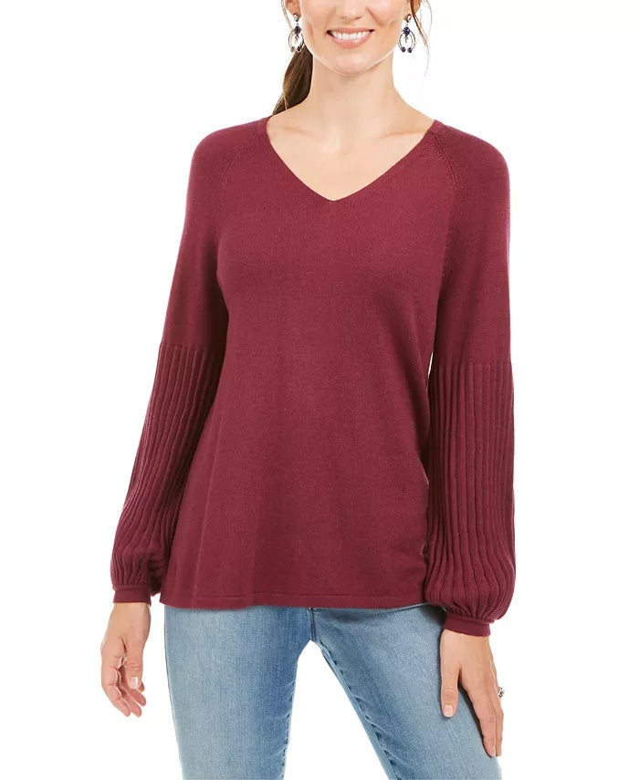 Style & Co Women's Petite Bishop-Sleeve Tunic Sweater Red Size PL