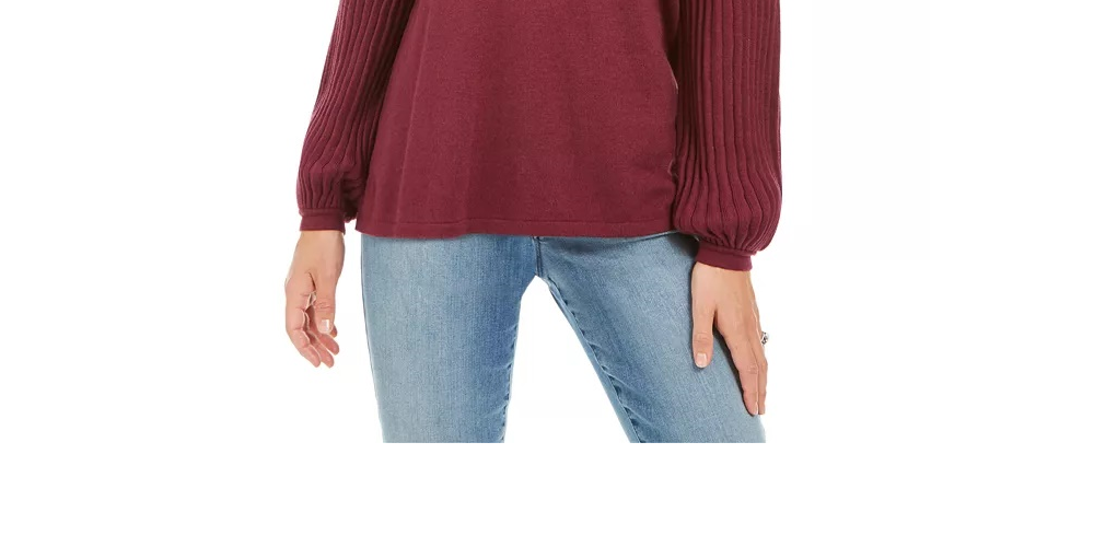 Style & Co Women's Petite Bishop-Sleeve Tunic Sweater Red Size PL