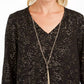 JM Collection Foil Print Necklace Top Black Size X-Small