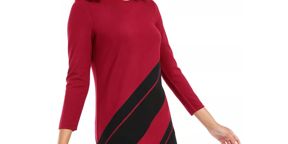 Alfani Women's Petite Striped Asymmetrical Tunic Red Size PS