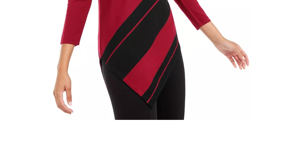 Alfani Women's Petite Striped Asymmetrical Tunic Red Size PS