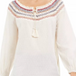 Style & Co Women's Petite Embroidered Smocked-Neck Cotton Top White Size PP