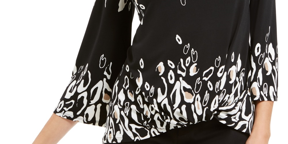 JM Collection Women's Petite Printed Keyhole Tunic Black Size PL
