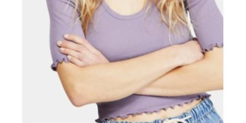 Free People Women's Scalloped Scoop Neck Crop Top Gray Size Large