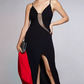 Emerald Sundae Women's Slitted Spaghetti Strap Sweetheart Neckline Full-Length Formal Sheath Dress Black Size Medium