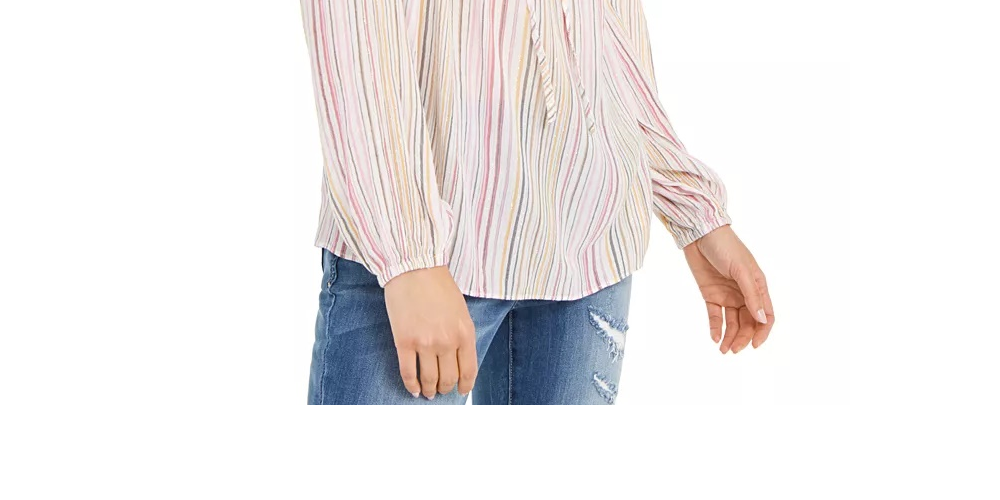 INC International Concepts Women's Striped Peasant Top White Size Large