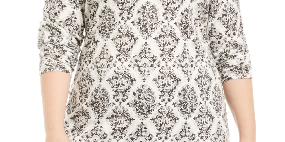 Karen Scott Women's Plus Size Printed Mock-Neck Top Gray Size 0X