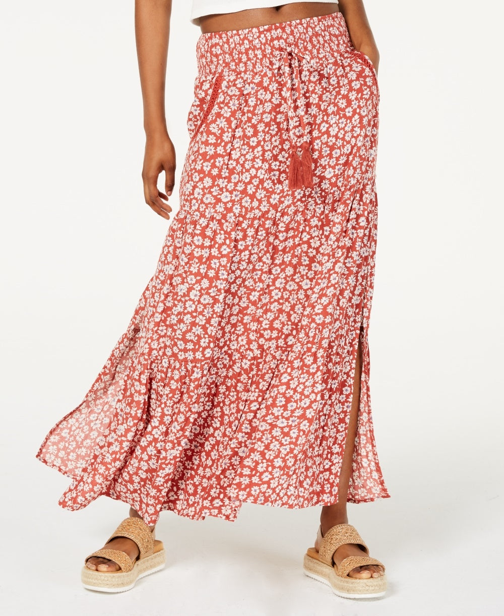American Rag Juniors'' Printed Smocked-Waist Maxi Skirt Orange Size X-Small