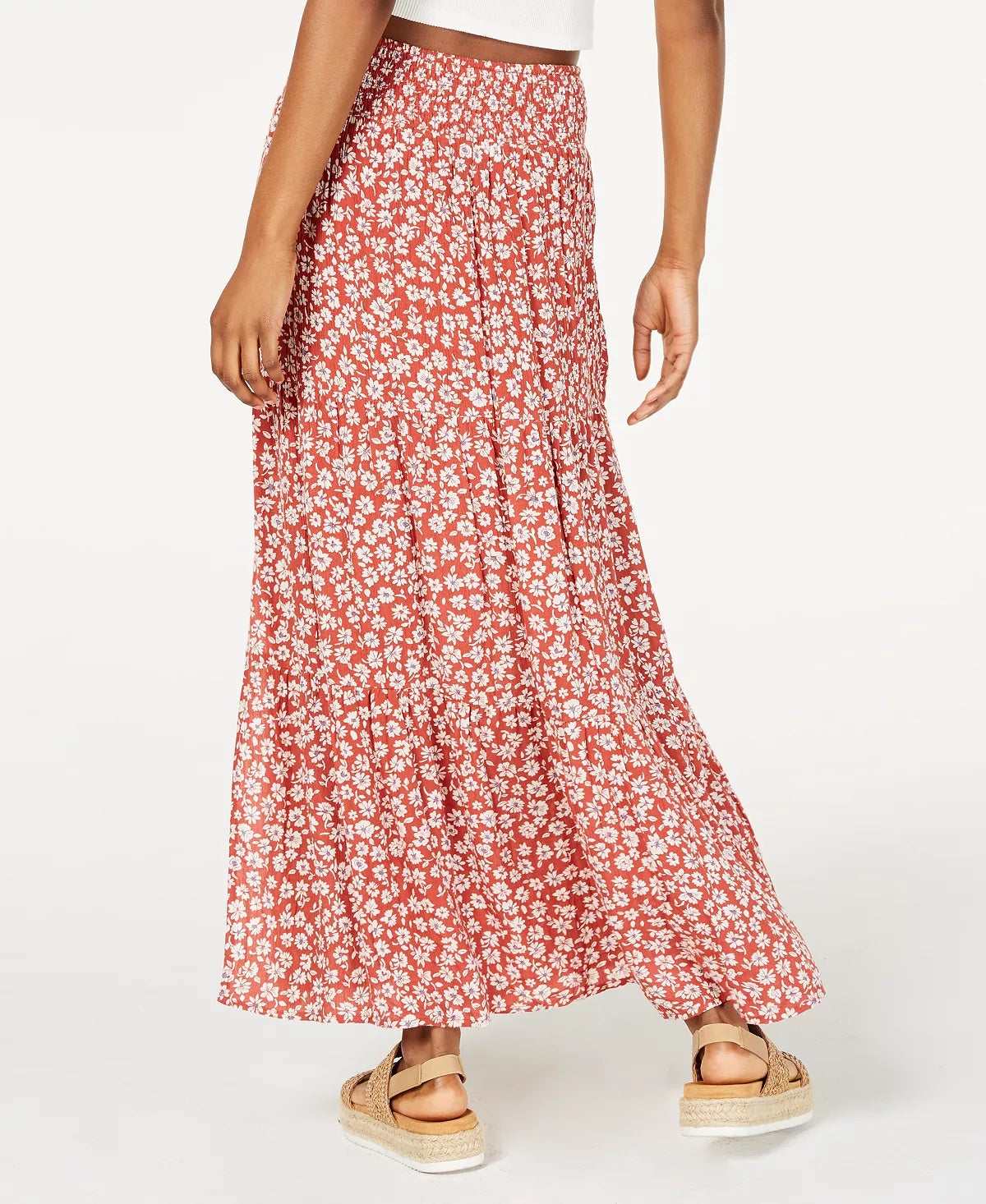 American Rag Juniors'' Printed Smocked-Waist Maxi Skirt Orange Size X-Small