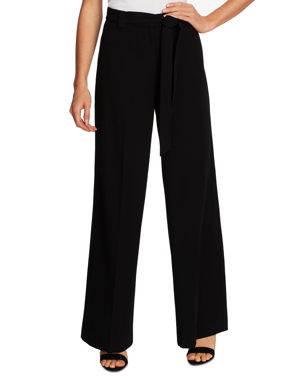 Vince Camuto Women's Belted Wide Leg Textured Twill Pants Black Gray Size 8