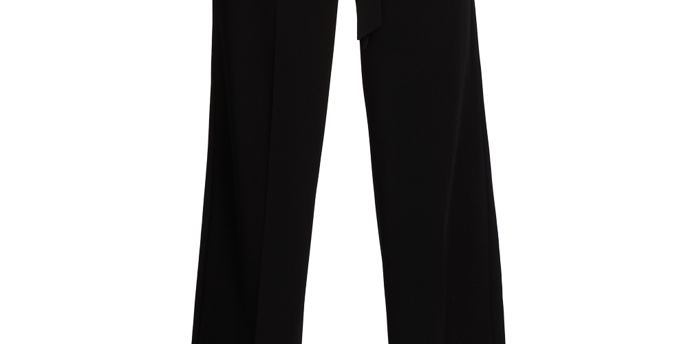 Vince Camuto Women's Belted Wide Leg Textured Twill Pants Black Gray Size 8