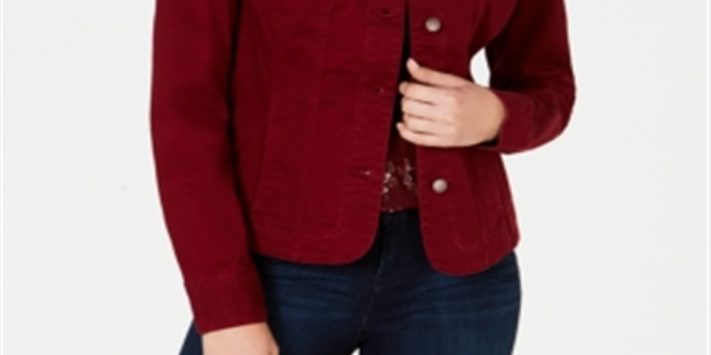 Charter Club Women's Denim Jacket Red Size XL