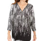 JM Collection Women's Petite Printed Zip-Neck Top Black Size PS/M