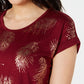 Style & Co Women's Leaf Print Scoop Neck Top Gray Size XX-Large