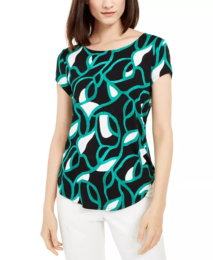 Alfani Women's Printed T-Shirt blue/black floral Size Large