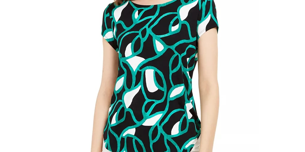 Alfani Women's Printed T-Shirt blue/black floral Size Large