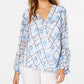 Alfani Women's Petite Printed Surplice Blouse Blue Size Medium