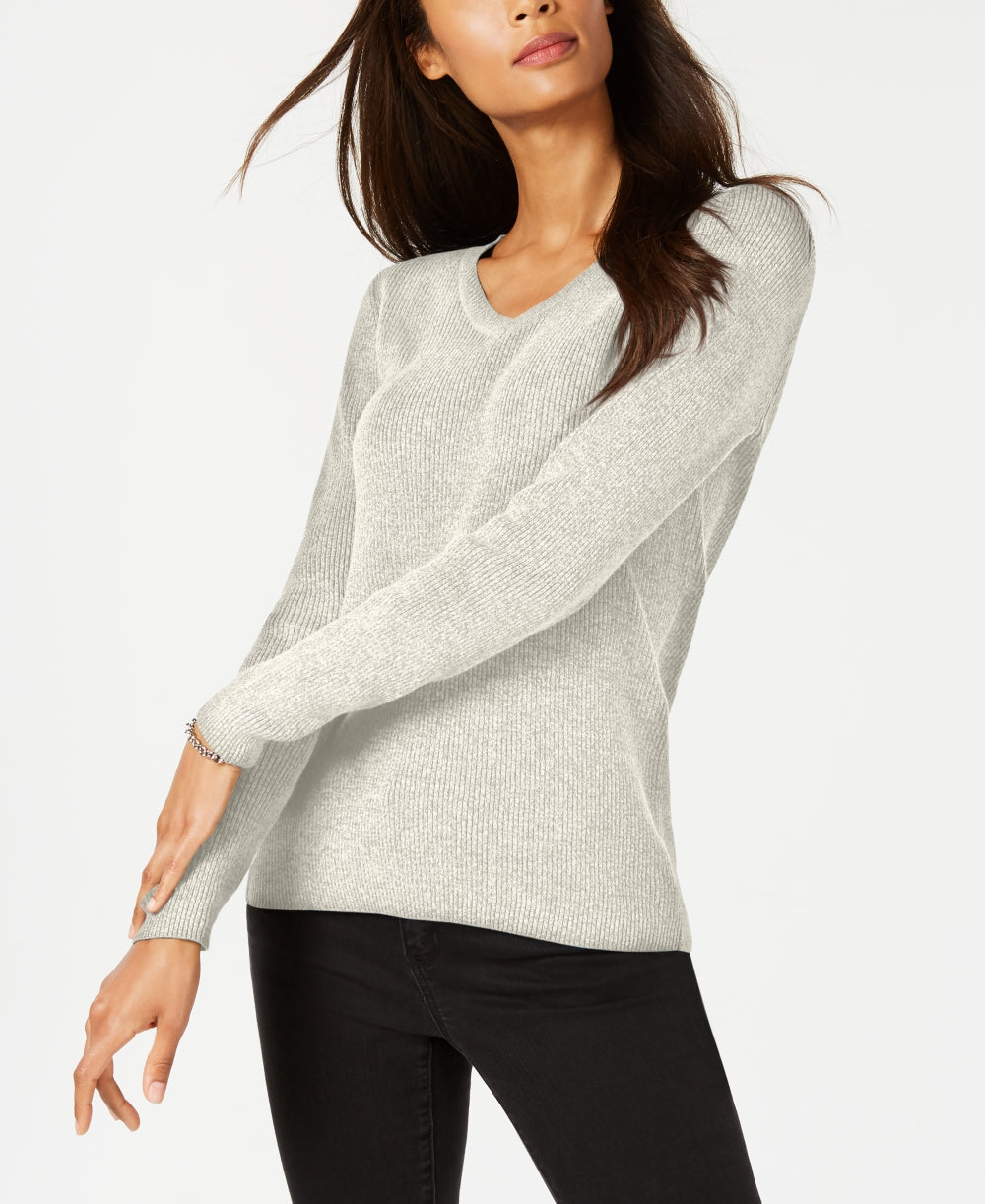 Karen Scott Women's Ribbed V-Neck Sweater Beige Size XX-Large
