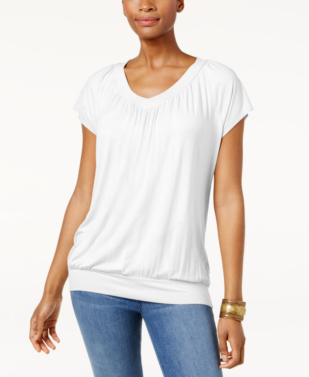 JM Collection Women's Blouson T-Shirt White Size X-Small