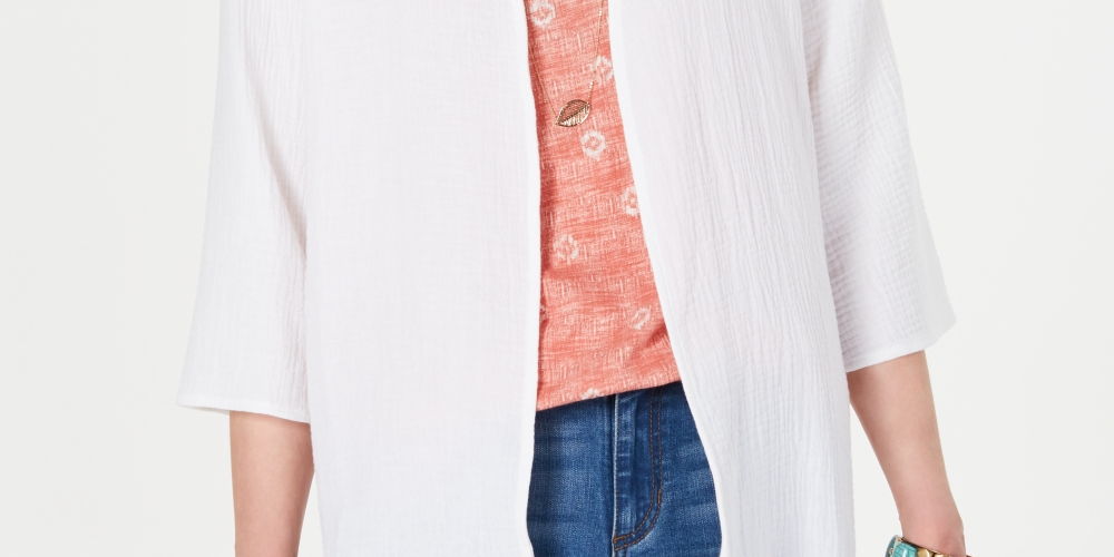 Style & Co Women's Cotton Tassel-Trim Kimono Top White Size X-Large