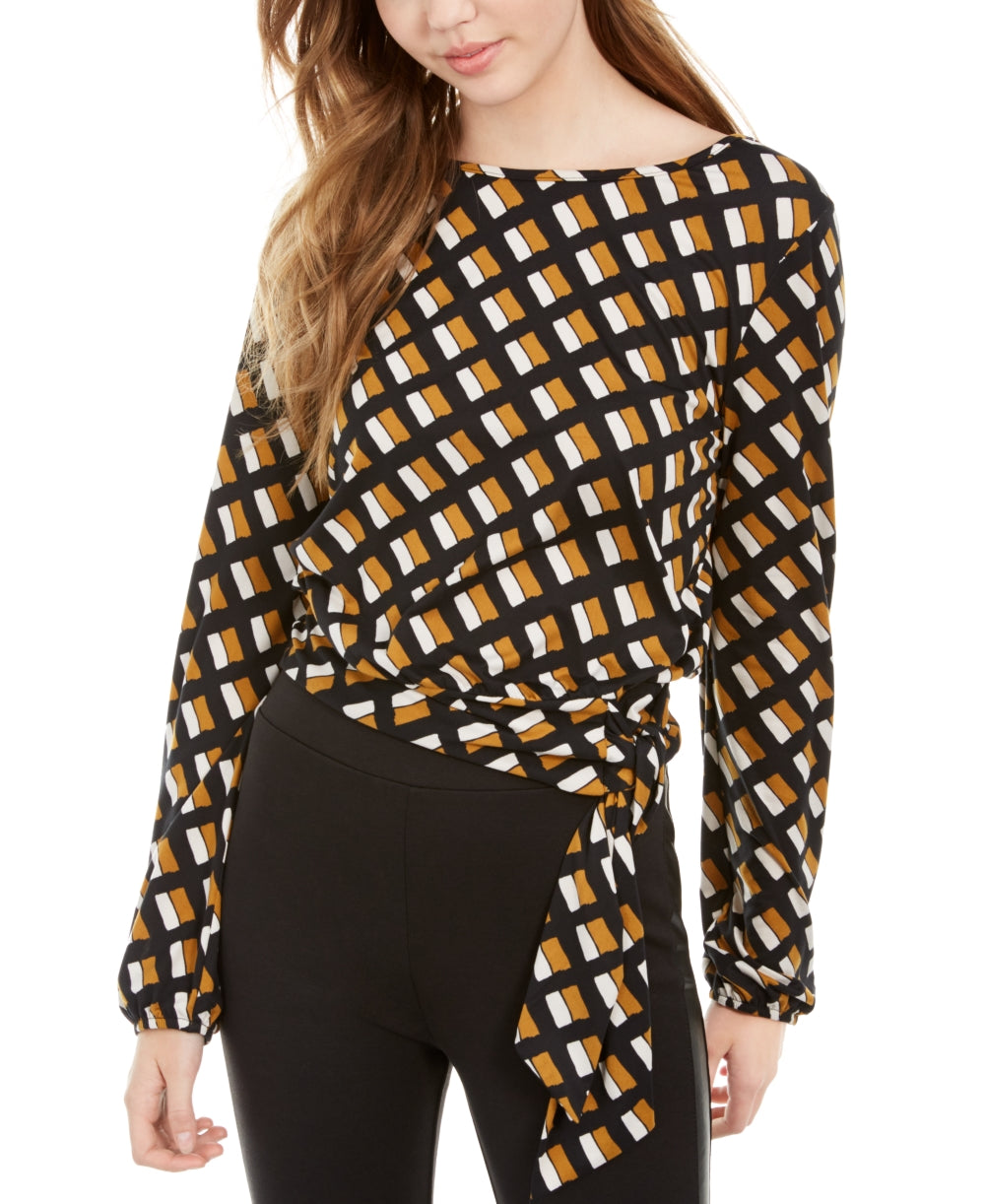 BCX Juniors' Keyhole-Back Side-Tie Top Black /White /Yellow  Size X-Small