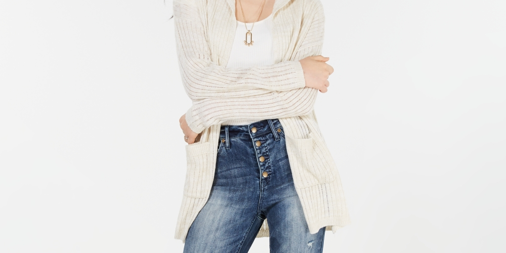 American Rag Juniors'' Drop-Shoulder Cardigan Sweater Lt Beige Size Small
