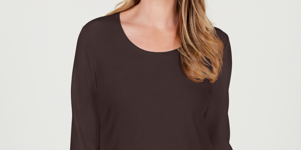 Karen Scott Women's Petite Cotton Scoop-Neck Top Brown Size PM