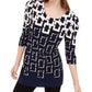 Alfani Women's Printed 3/4 Sleeve Top Navy Size XL