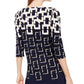 Alfani Women's Printed 3/4 Sleeve Top Navy Size XL