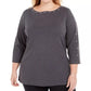 Karen Scott Women's Plus Studded Boat-Neck Top Black Size 0X
