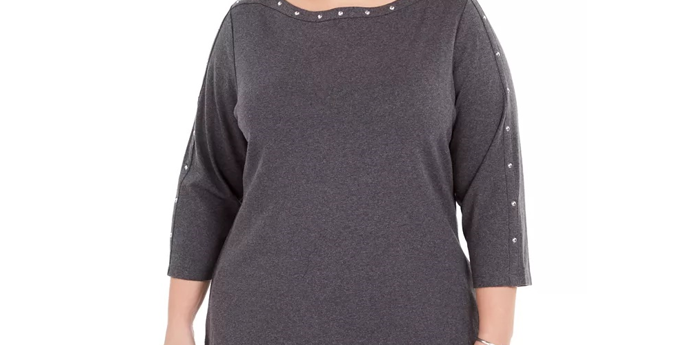 Karen Scott Women's Plus Studded Boat-Neck Top Black Size 0X