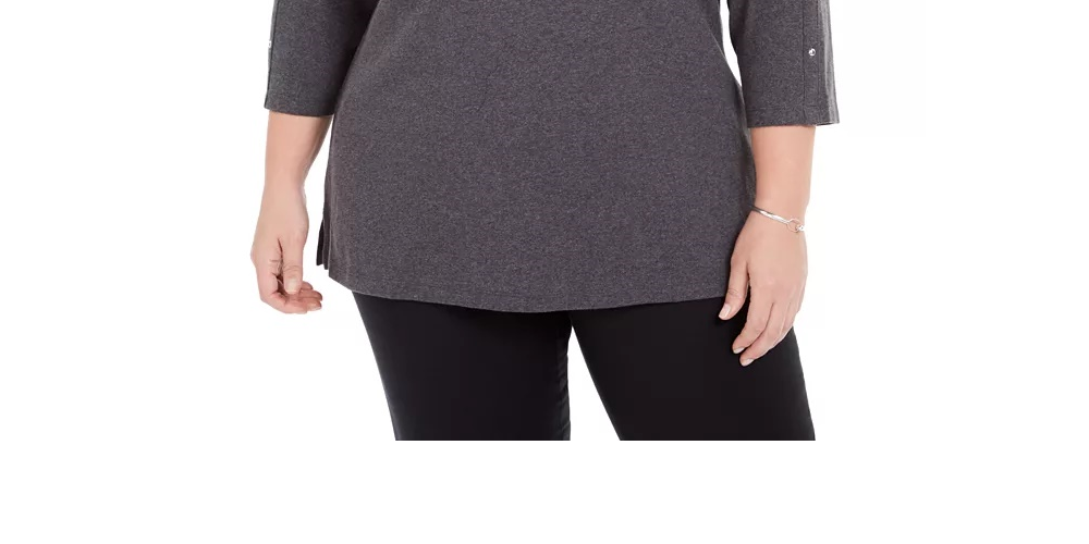 Karen Scott Women's Plus Studded Boat-Neck Top Black Size 0X