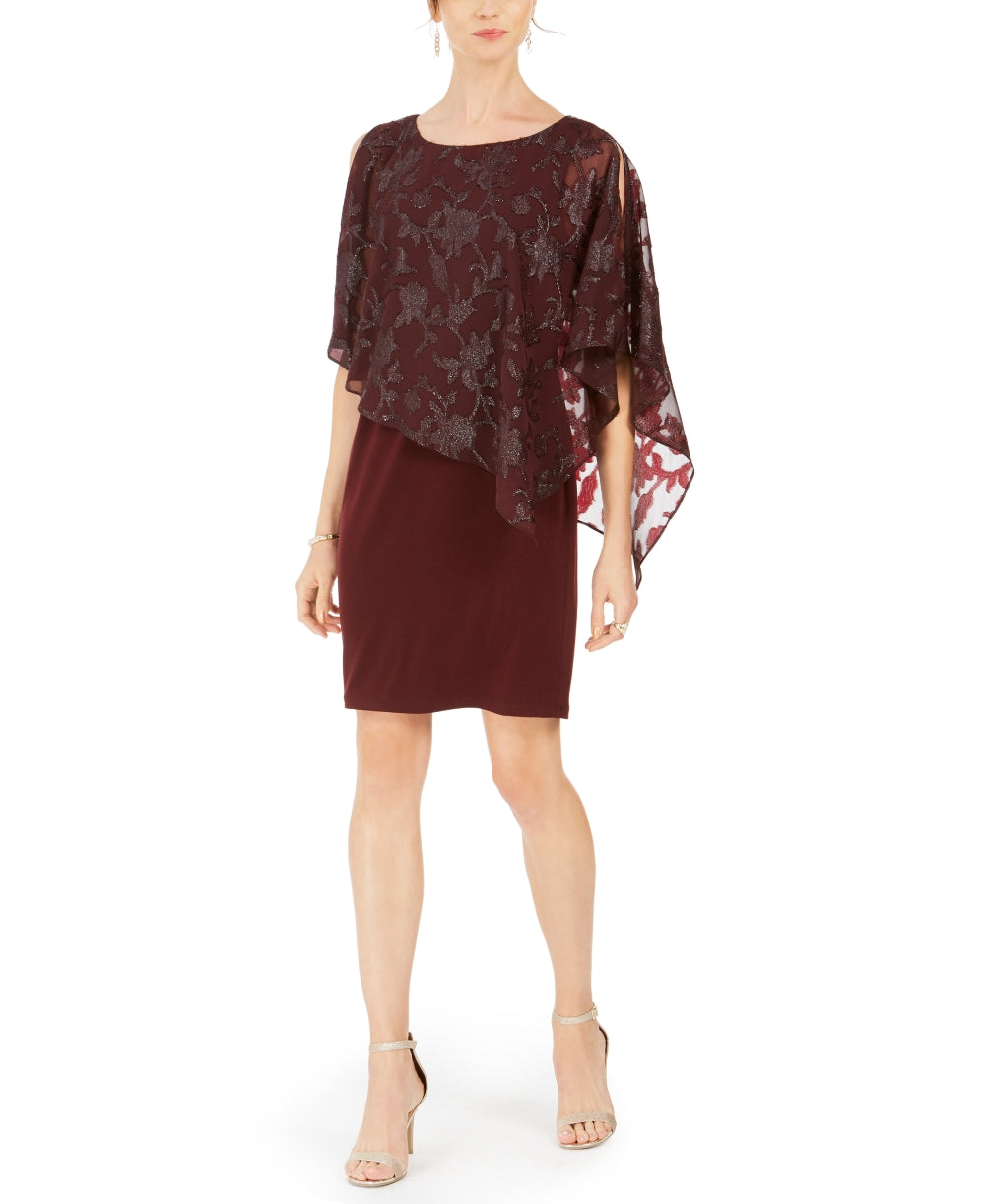 Connected Women's Metallic-Capelet Sheath Dress Brown Size 16