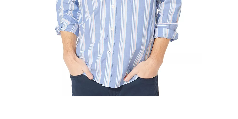 Nautica Men's Striped Collared Dress Shirt Blue Size Medium