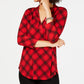 Charter Club Women's Blouse Ravishing Medium V Neck Plaid Red Size Medium