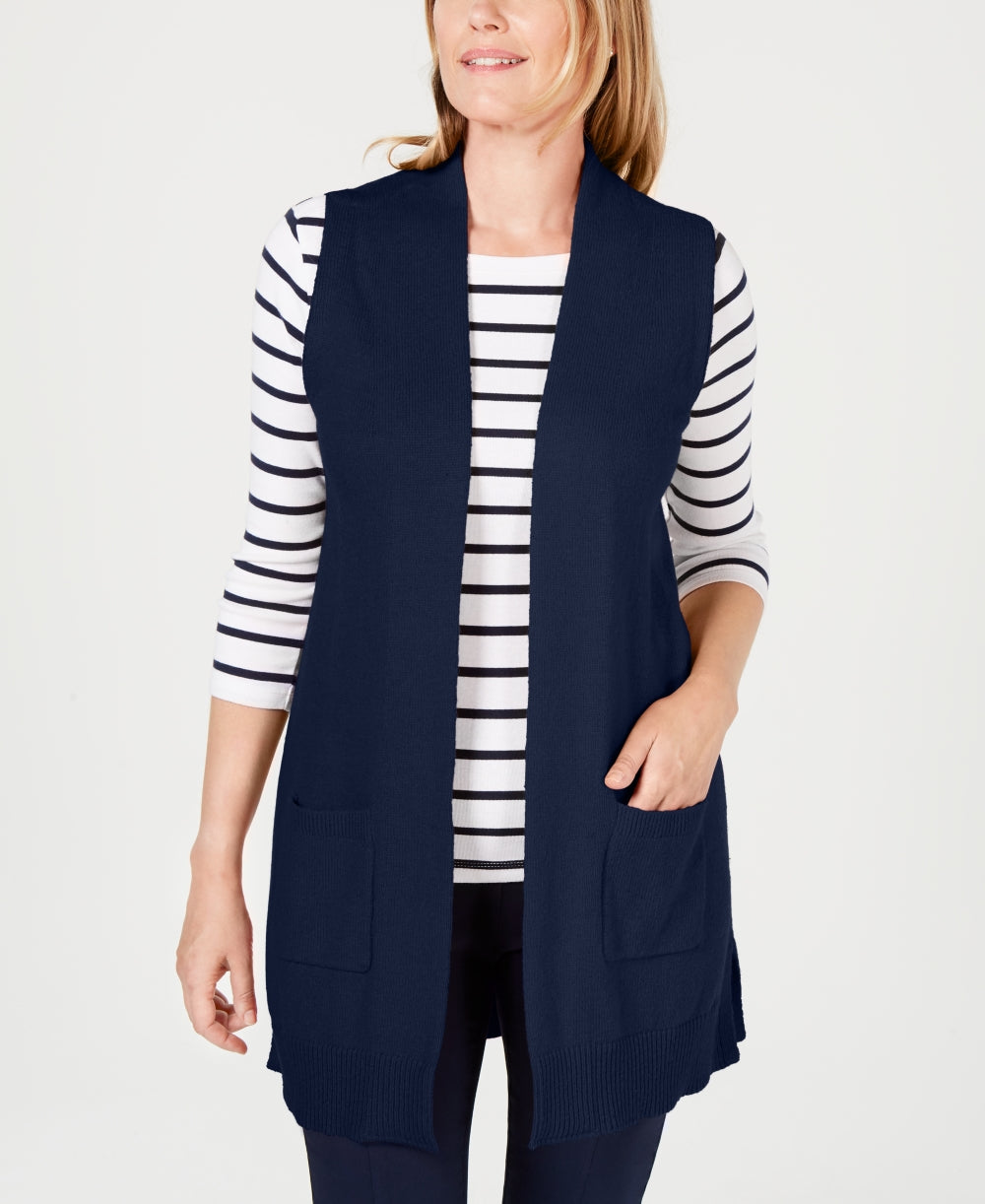 Karen Scott Women's Open Front Vest Blue Size PS/M