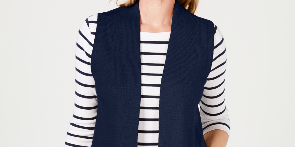 Karen Scott Women's Open Front Vest Blue Size PS/M