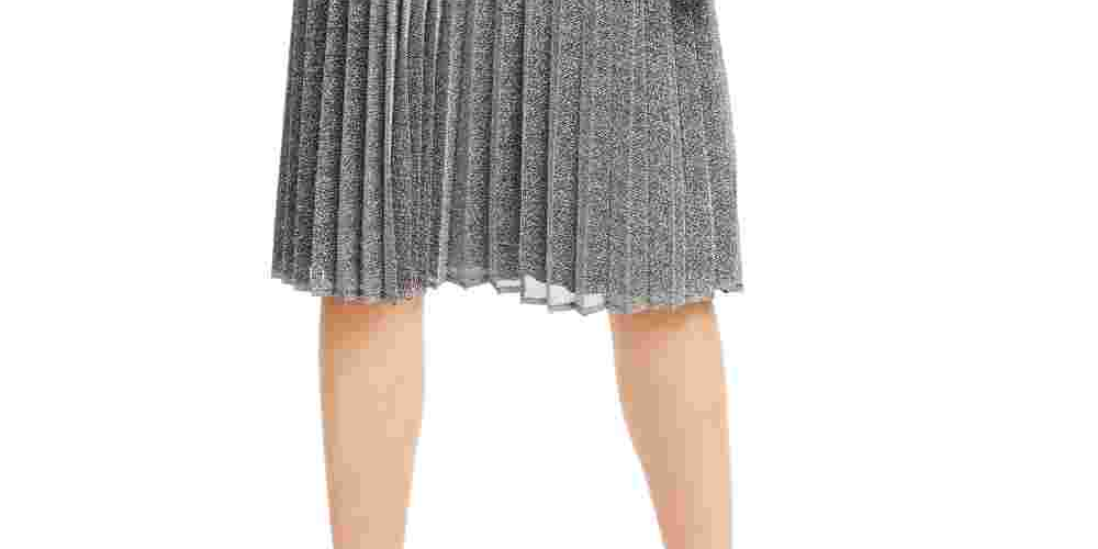 Maison Jules Women's Pleated Metallic Midi Skirt Charcoal Size Small