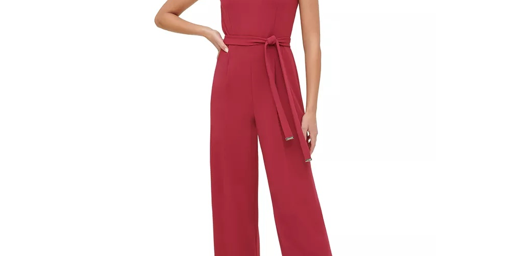 Tommy Hilfiger Women's Crepe Belted Jumpsuit Red Size 2