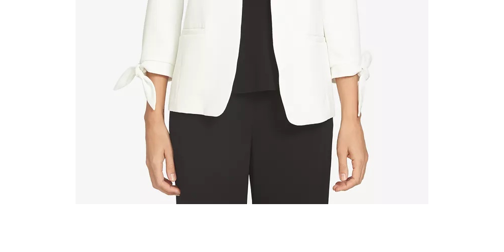 CeCe Women's Open Front Tie Sleeve Blazer White Size 4