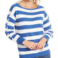 CeCe Women's Sweater Pullover Lace Up Striped Blue Size Large