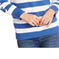 CeCe Women's Sweater Pullover Lace Up Striped Blue Size Large