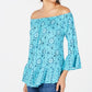 Style & Co Women's Petite Printed Off-The-Shoulder Top Blue Size
