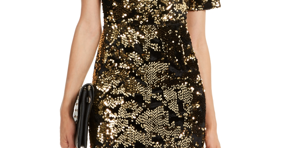 INC International Concepts Women's Sequin Dress Gold Size Petite