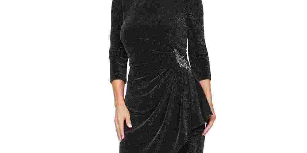 Alex Evenings Women's Shimmering 3/4 Sleeve Scoop Neck Above The Knee Sheath Cocktail Dress Size Square 18