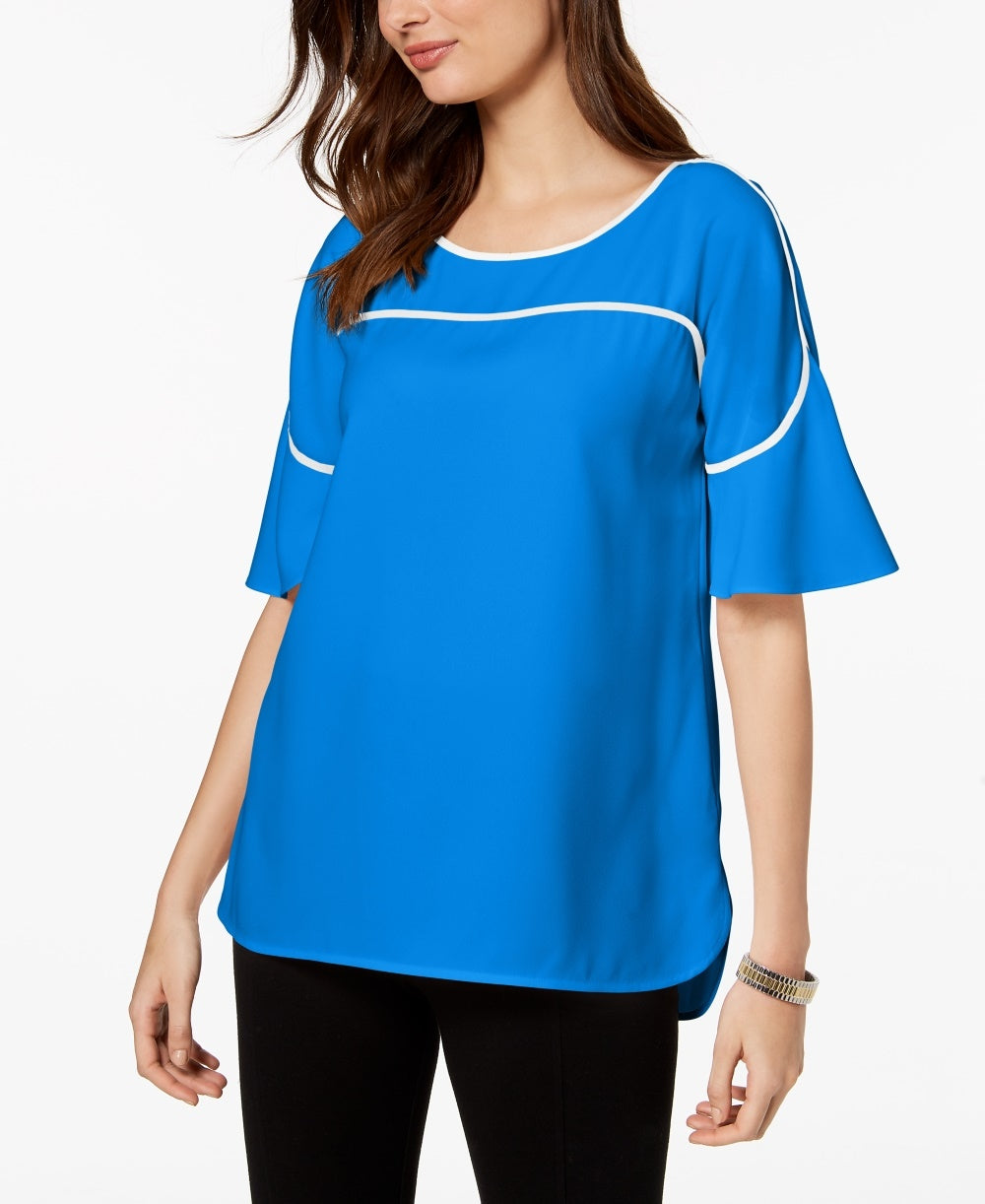 अल्फानी विमेंस पाइपेड फ्लटर-स्लीव टॉप ब्लू साइज़ स्मॉल