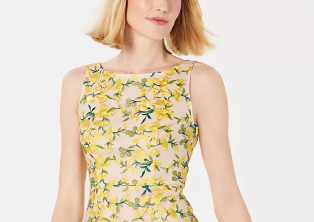Adrianna Papell Women's Embroidered Overlay Mini Dress Yellow Size 10